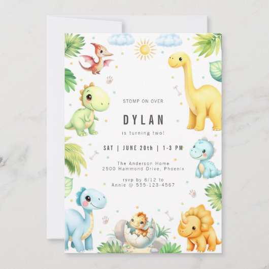 Dinosaur Kids Birthday Party Invitation Kaart (Voorkant)