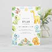 Dinosaur Kids Birthday Party Invitation Kaart (Staand voorkant)