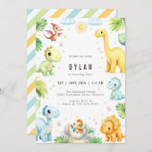Dinosaur Kids Birthday Party Invitation Kaart (Voorkant / Achterkant)