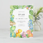 Dinosaur Kids Birthday Party Invitation Kaart (Staand voorkant)