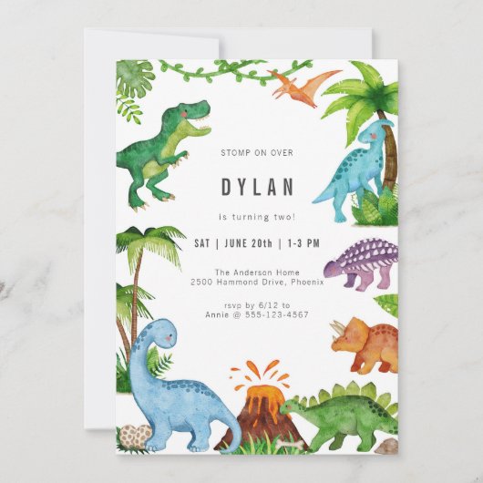 Dinosaur Kids Birthday Party Invitation Kaart (Voorkant)