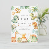 Dinosaur Kids Birthday Party Invitation Kaart (Staand voorkant)