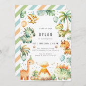 Dinosaur Kids Birthday Party Invitation Kaart (Voorkant / Achterkant)