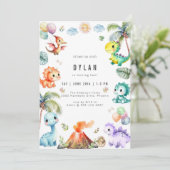 Dinosaur Kids Birthday Party Invitation Kaart (Staand voorkant)