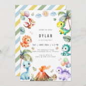 Dinosaur Kids Birthday Party Invitation Kaart (Voorkant / Achterkant)