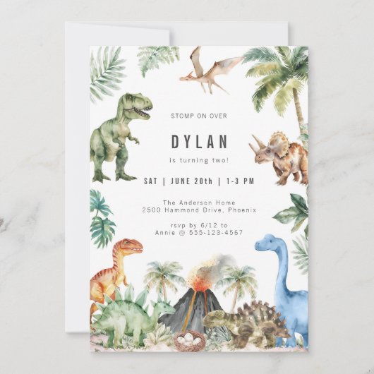 Dinosaur Kids Birthday Party Invitation Kaart (Voorkant)