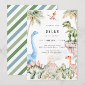 Dinosaur Kids Birthday Party Invitation Kaart (Voorkant / Achterkant)
