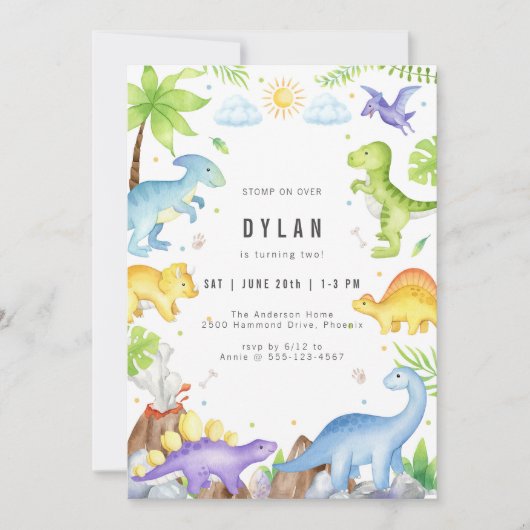 Dinosaur Kids Birthday Party Invitation Kaart (Voorkant)