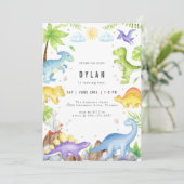 Dinosaur Kids Birthday Party Invitation Kaart (Staand voorkant)