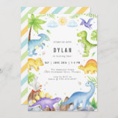 Dinosaur Kids Birthday Party Invitation Kaart (Voorkant / Achterkant)