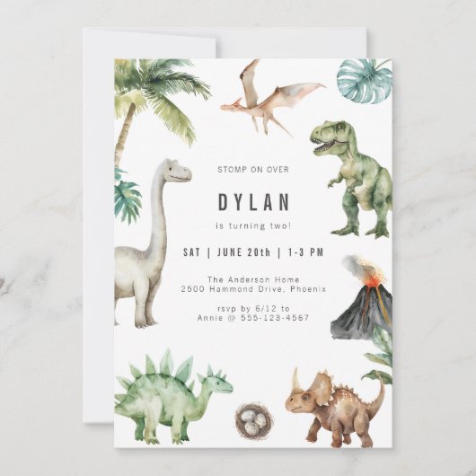Dinosaur Kids Birthday Party Invitation Kaart (Voorkant)