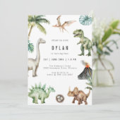 Dinosaur Kids Birthday Party Invitation Kaart (Staand voorkant)