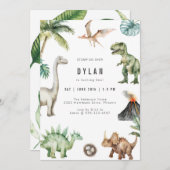 Dinosaur Kids Birthday Party Invitation Kaart (Voorkant / Achterkant)