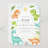 Dinosaur Kids Birthday Party Invitation Kaart (Voorkant)