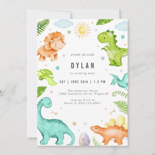 Dinosaur Kids Birthday Party Invitation Kaart (Voorkant)