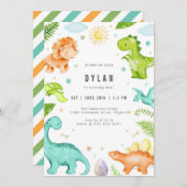 Dinosaur Kids Birthday Party Invitation Kaart (Voorkant / Achterkant)