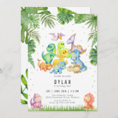 Dinosaur Kids Birthday Party Invitation Kaart (Voorkant / Achterkant)