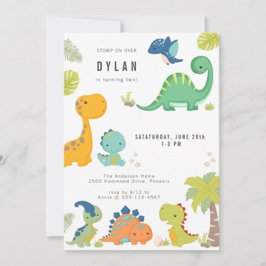 Dinosaur Kids Birthday Party Invitation Kaart (Voorkant)