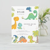Dinosaur Kids Birthday Party Invitation Kaart (Staand voorkant)