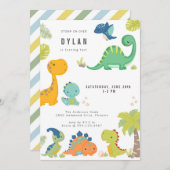 Dinosaur Kids Birthday Party Invitation Kaart (Voorkant / Achterkant)