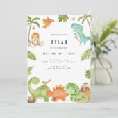 Dinosaur Kids Birthday Party Invitation Kaart (Staand voorkant)