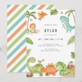 Dinosaur Kids Birthday Party Invitation Kaart (Voorkant / Achterkant)