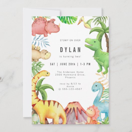 Dinosaur Kids Birthday Party Invitation Kaart (Voorkant)