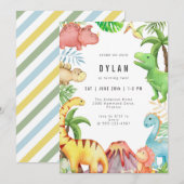 Dinosaur Kids Birthday Party Invitation Kaart (Voorkant / Achterkant)