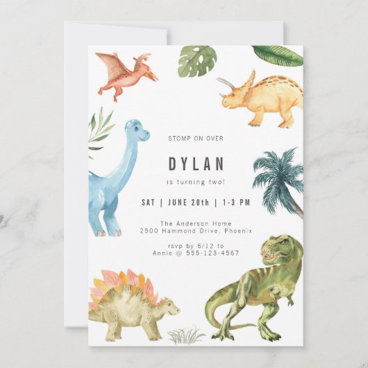 Dinosaur Kids Birthday Party Invitation Kaart (Voorkant)