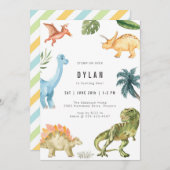 Dinosaur Kids Birthday Party Invitation Kaart (Voorkant / Achterkant)