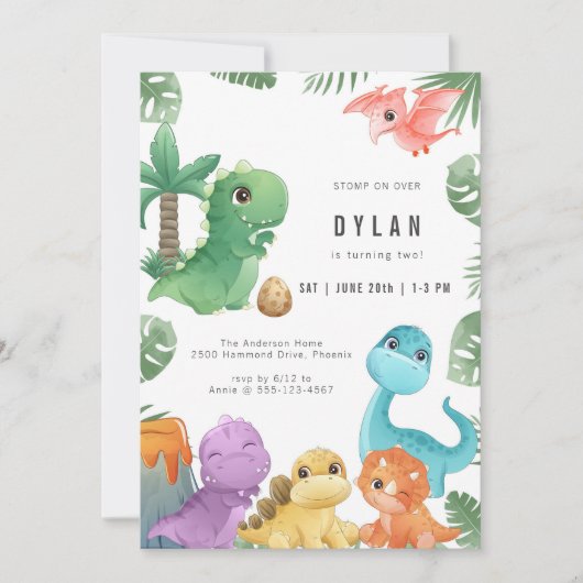 Dinosaur Kids Birthday Party Invitation Kaart (Voorkant)