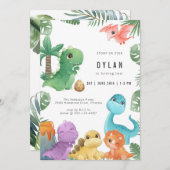 Dinosaur Kids Birthday Party Invitation Kaart (Voorkant / Achterkant)