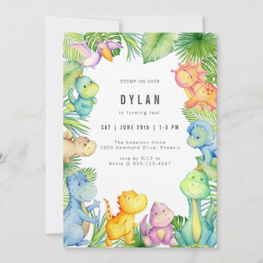 Dinosaur Kids Birthday Party Invitation Kaart (Voorkant)