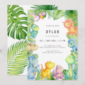 Dinosaur Kids Birthday Party Invitation Kaart (Voorkant / Achterkant)