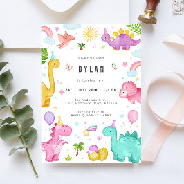 Dinosaur Kids Birthday Party Invitation Kaart