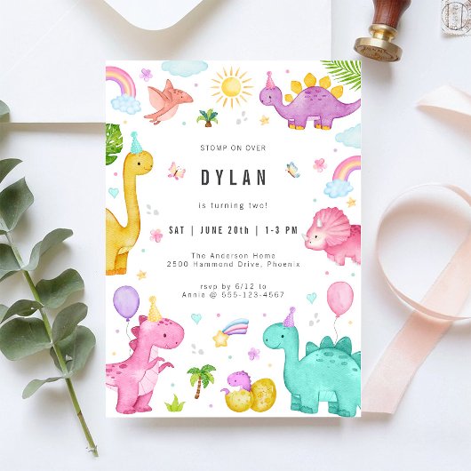 Dinosaur Kids Birthday Party Invitation Kaart