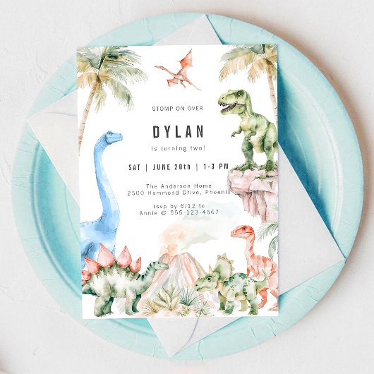 Dinosaur Kids Birthday Party Invitation Kaart