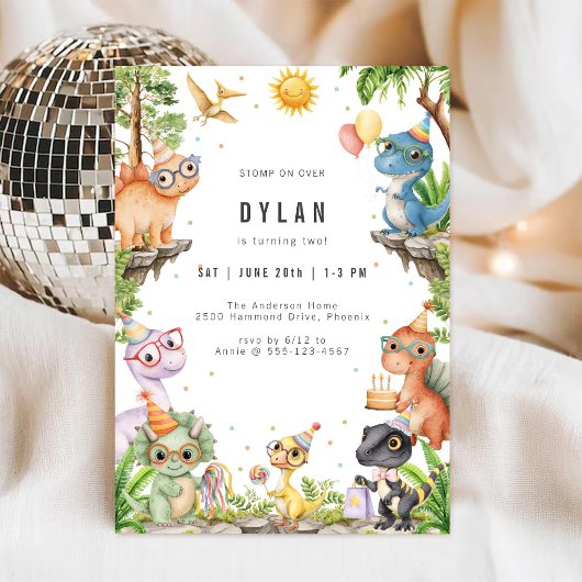 Dinosaur Kids Birthday Party Invitation Kaart