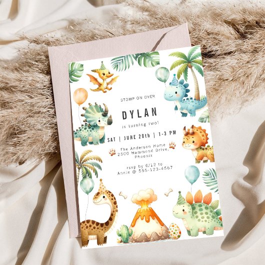 Dinosaur Kids Birthday Party Invitation Kaart