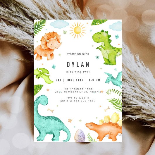 Dinosaur Kids Birthday Party Invitation Kaart