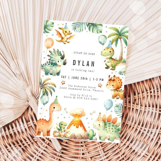 Dinosaur Kids Birthday Party Invitation Kaart
