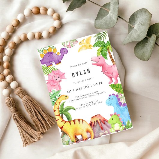 Dinosaur Kids Birthday Party Invitation Kaart