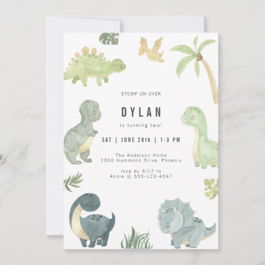 Dinosaur Kids Birthday Party Invitation Kaart (Voorkant)