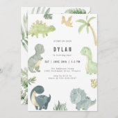 Dinosaur Kids Birthday Party Invitation Kaart (Voorkant / Achterkant)