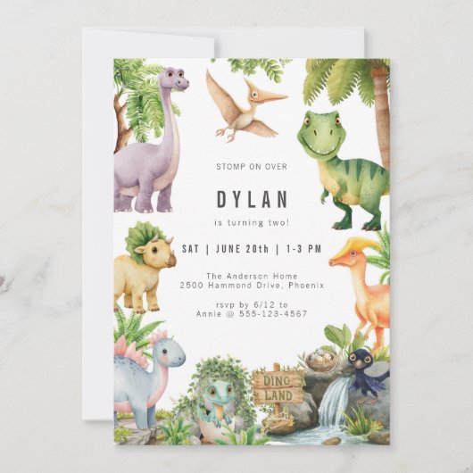 Dinosaur Kids Birthday Party Invitation Kaart (Voorkant)
