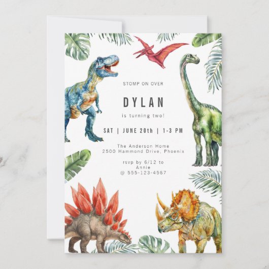 Dinosaur Kids Birthday Party Invitation Kaart (Voorkant)