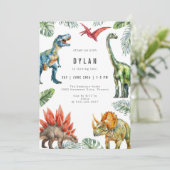 Dinosaur Kids Birthday Party Invitation Kaart (Staand voorkant)