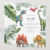 Dinosaur Kids Birthday Party Invitation Kaart (Voorkant / Achterkant)