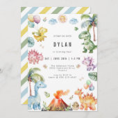 Dinosaur Kids Birthday Party Invitation Kaart (Voorkant / Achterkant)