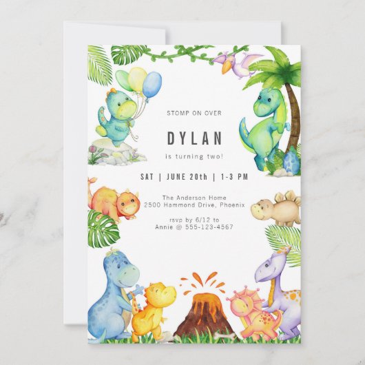 Dinosaur Kids Birthday Party Invitation Kaart (Voorkant)